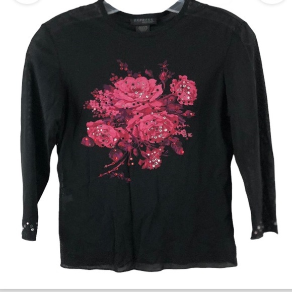 Express 90s Y2K Rhinestone Sheer Crop Top Vintage - Picture 7 of 7